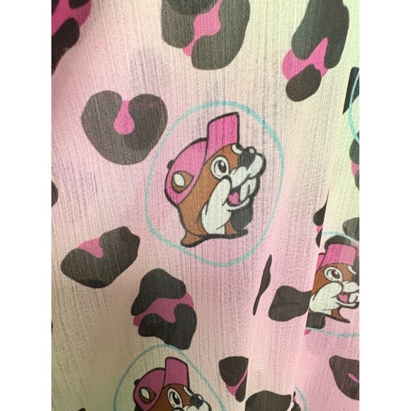 Buc-ees Beaver Pastel Leopard Print‎ Pom Pom Trim Kaftan Cover Up L XL - Picture 3 of 10